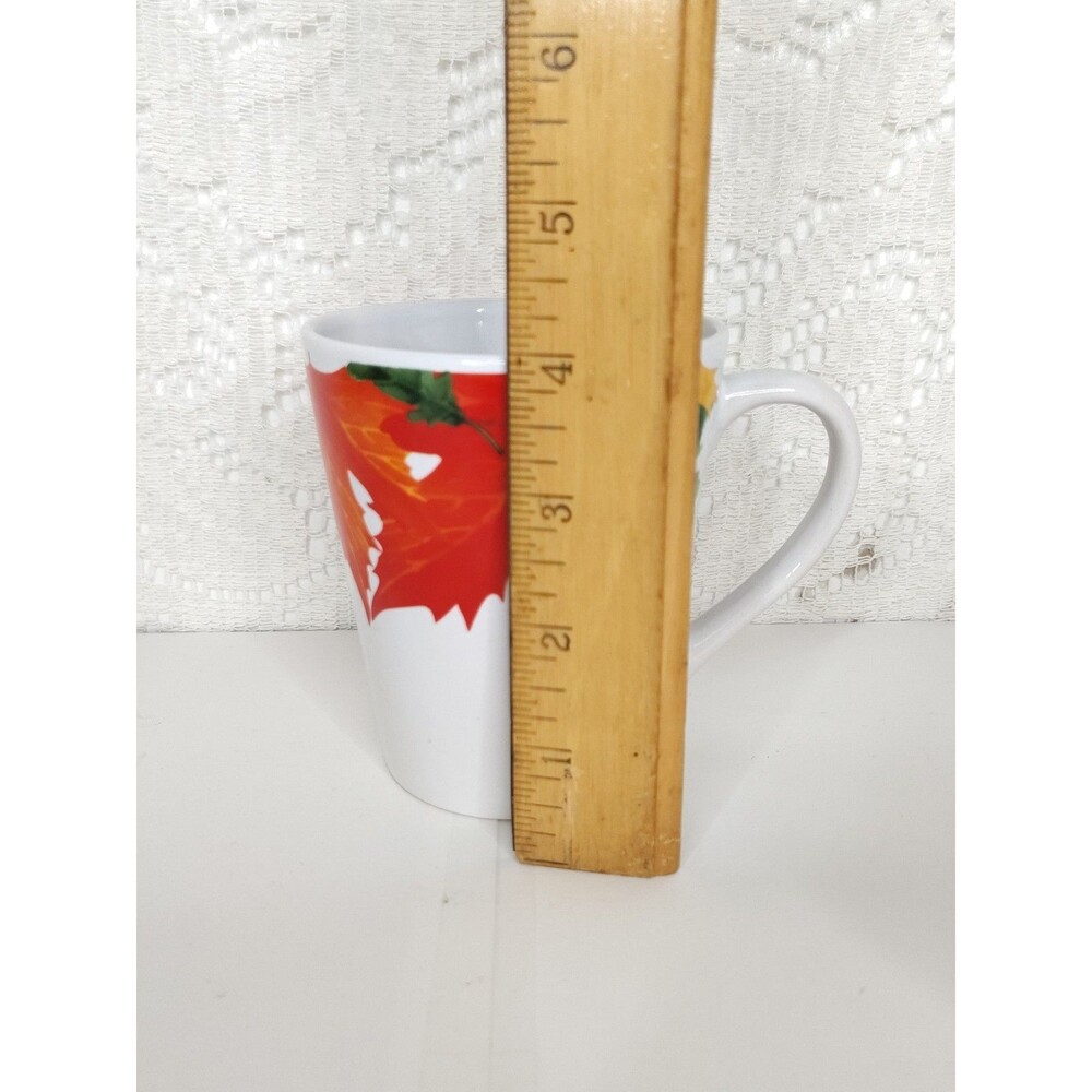 Greenbrier International Ceramic Fall Leaf Coffee Mugs White 3pc 10 fl oz - Picture 9 of 12